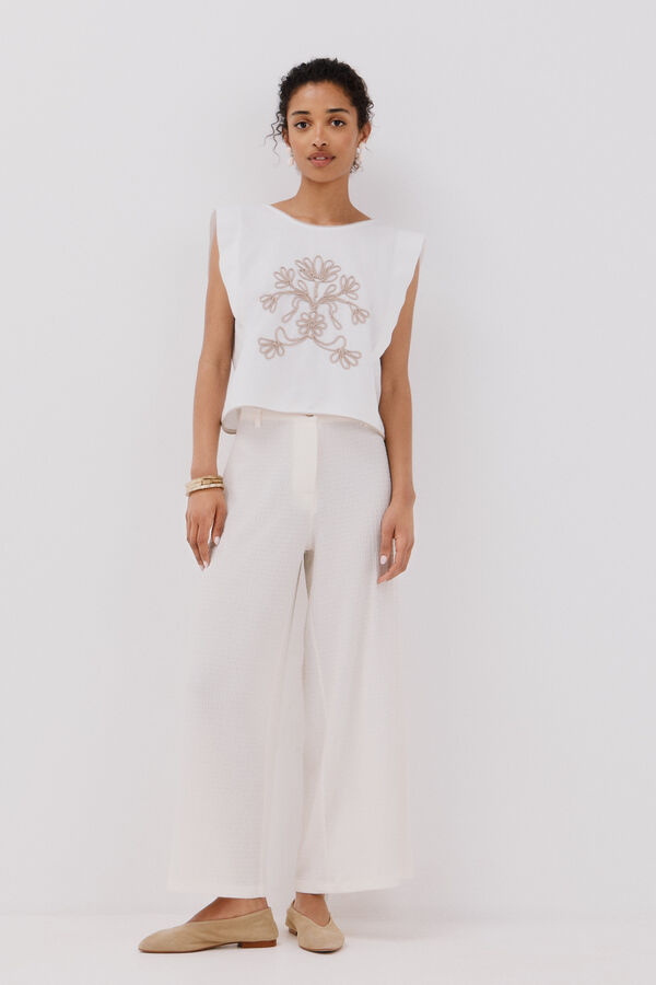 Cortefiel Blusa bordado contrastante Branco