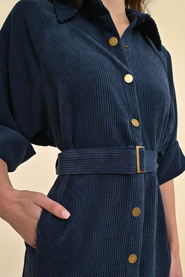 Molly Bracken Vestido curto em tecido veludo com cinto Azul