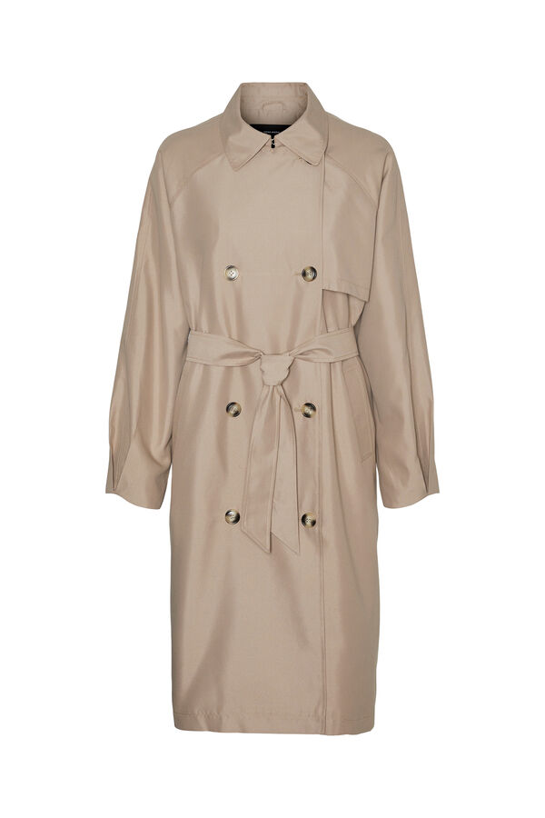 Vero Moda Gabardina larga doble bot&oacute;n Marr&oacute;n