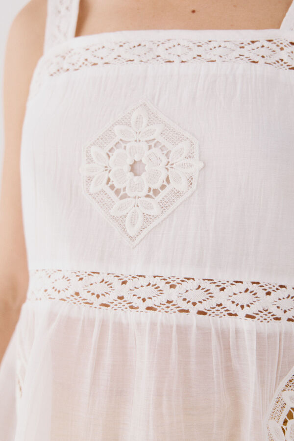 Cortefiel Top combinado puntillas Blanco