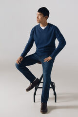 Cortefiel Camisola lã lambswool gola em bico Azul