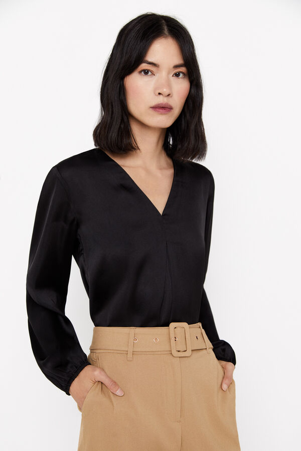 Cortefiel Blusa comprida acetinada Preto
