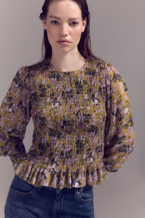 Slowlove Blusa nido de abeja Estampado verde