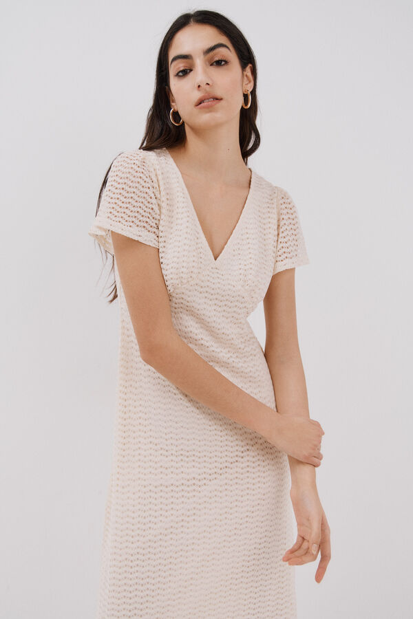 Cortefiel Vestido estruturado riscas Ecru