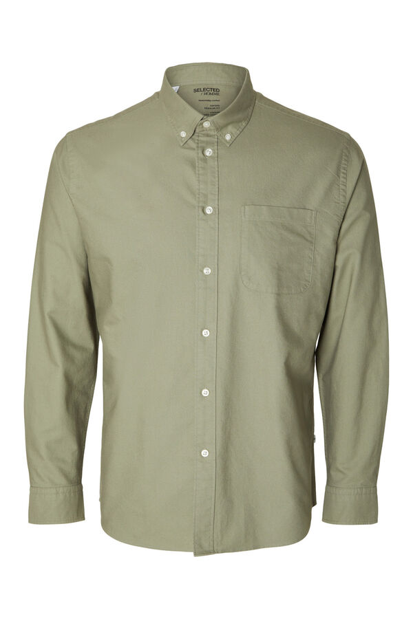 Cortefiel Camisa oxford Regular Fit con bolsillo 100% algodón Verde