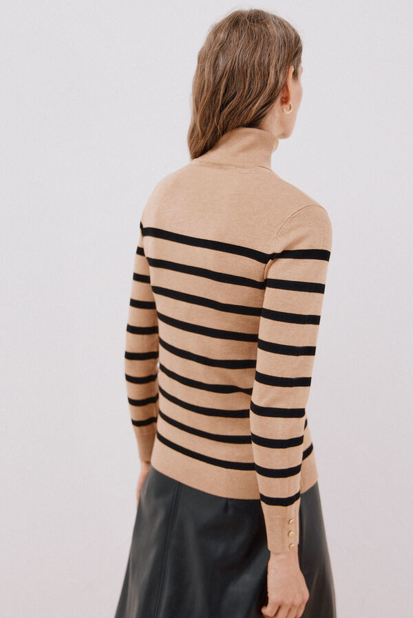 Cortefiel Jersey rayas cuello vuelto Beige