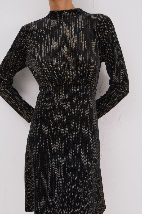 Cortefiel Vestido curto com toques brilhantes Preto