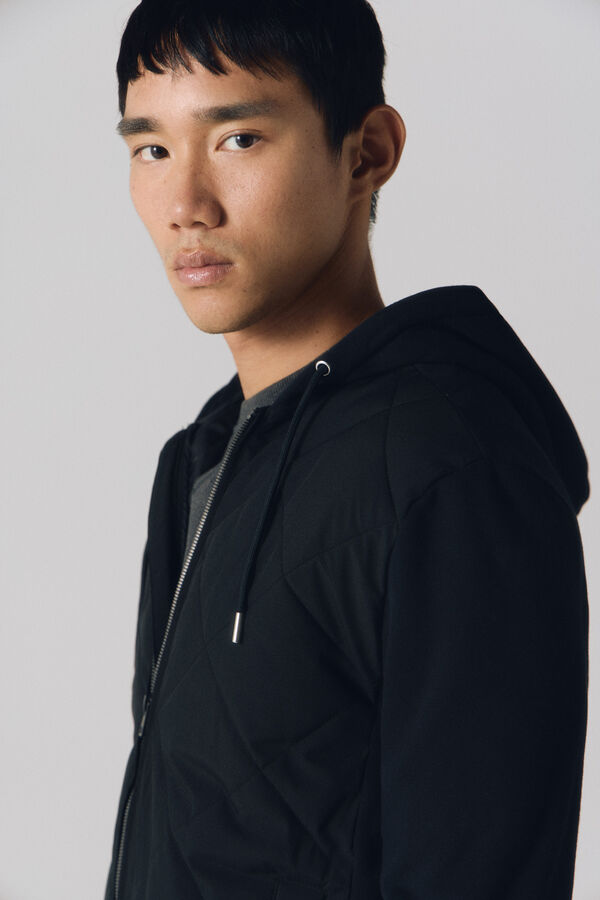 Cortefiel C&aacute;rdigan capucha tejido combinado Negro