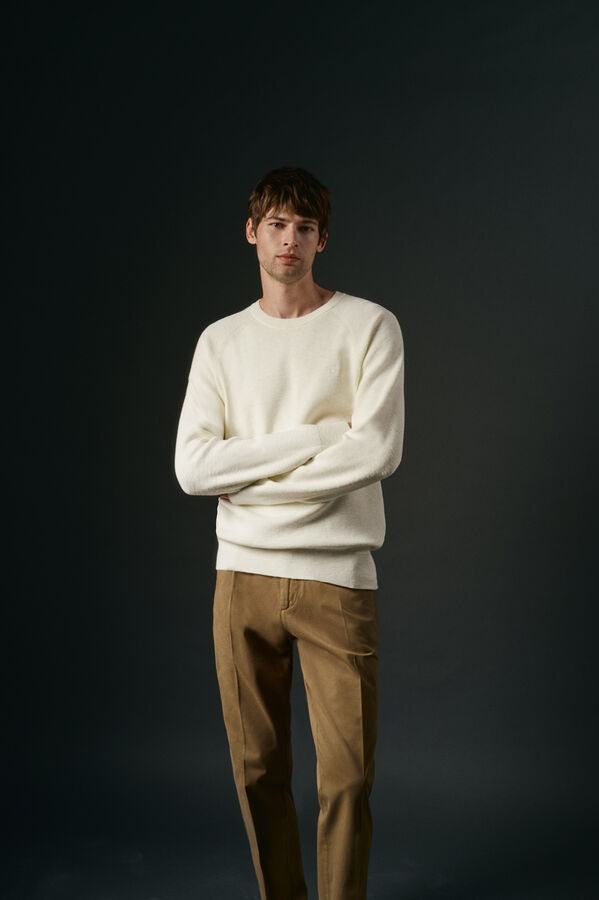 OOTO Jersey cuello redondo crudo algod&oacute;n Blanco