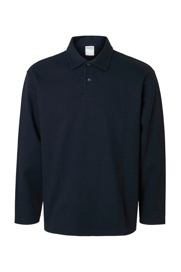 Selected Camisa polo jacquard de manga comprida , 100% algod&atilde;o org&acirc;nico Azul
