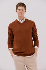 Cortefiel Jersey lana lambswool cuello pico Marr&oacute;n