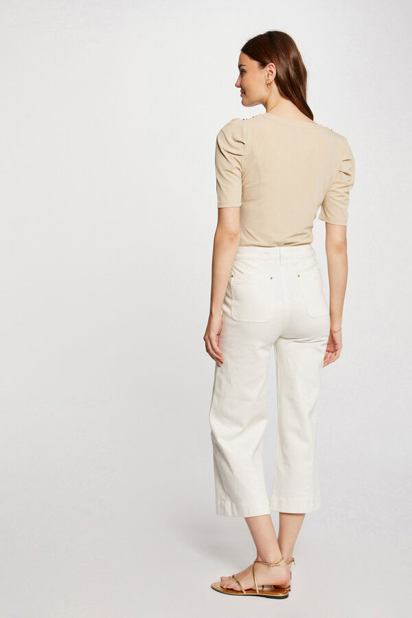 Morgan Camiseta acanalada manga corta Marfil