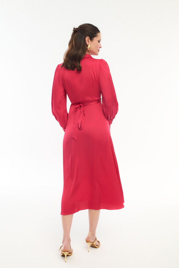 Vila Vestido midi cruzado satinado Rojo