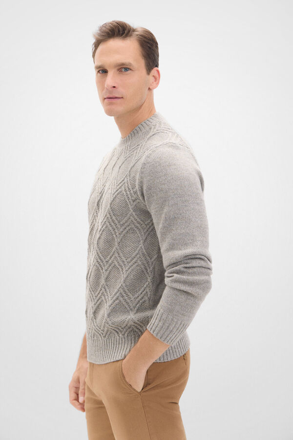 Cortefiel Su&eacute;ter de l&atilde; tran&ccedil;ada com diamantes com gola caixa Tostado