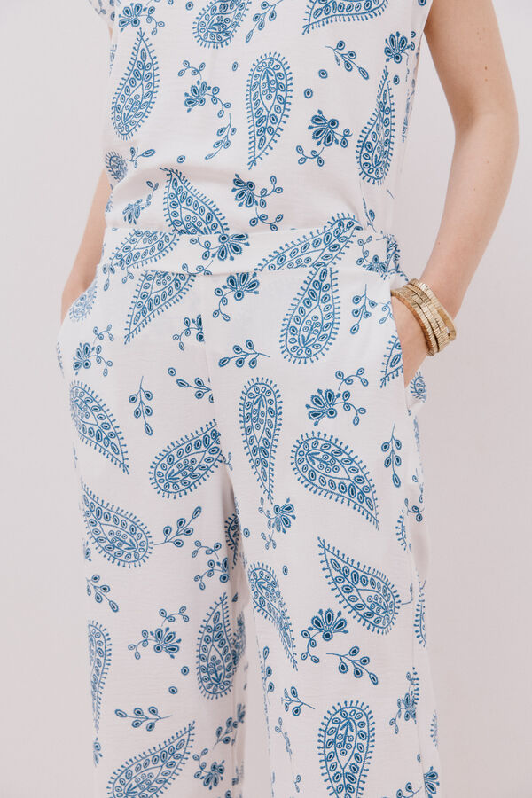 Cortefiel Calças largas estampadas Branco