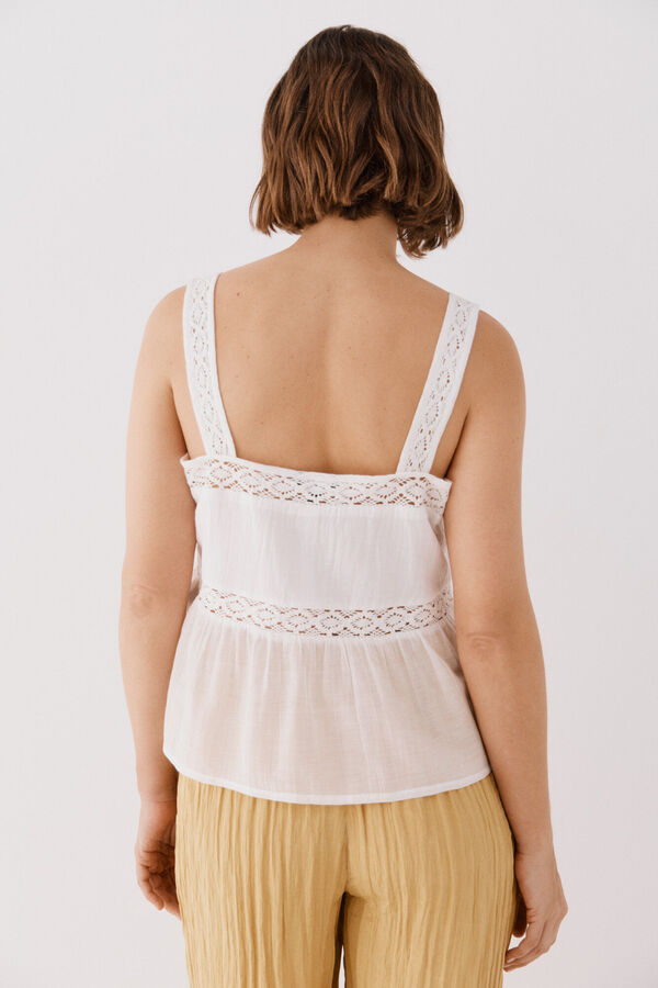Cortefiel Top combinado puntillas Blanco