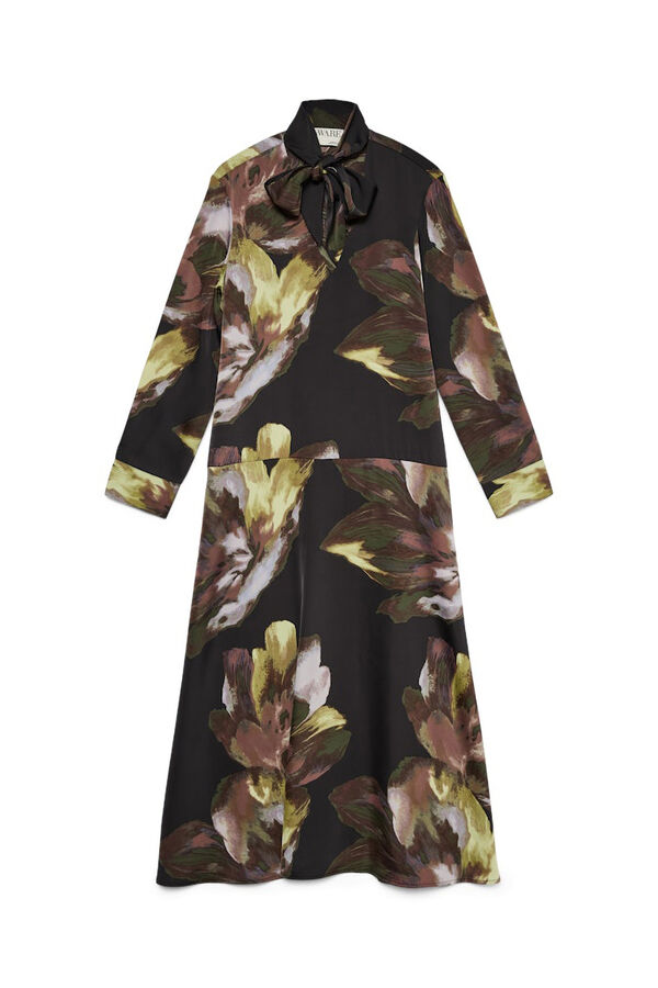 Vero Moda Vestido largo camisero detalle lazada Negro