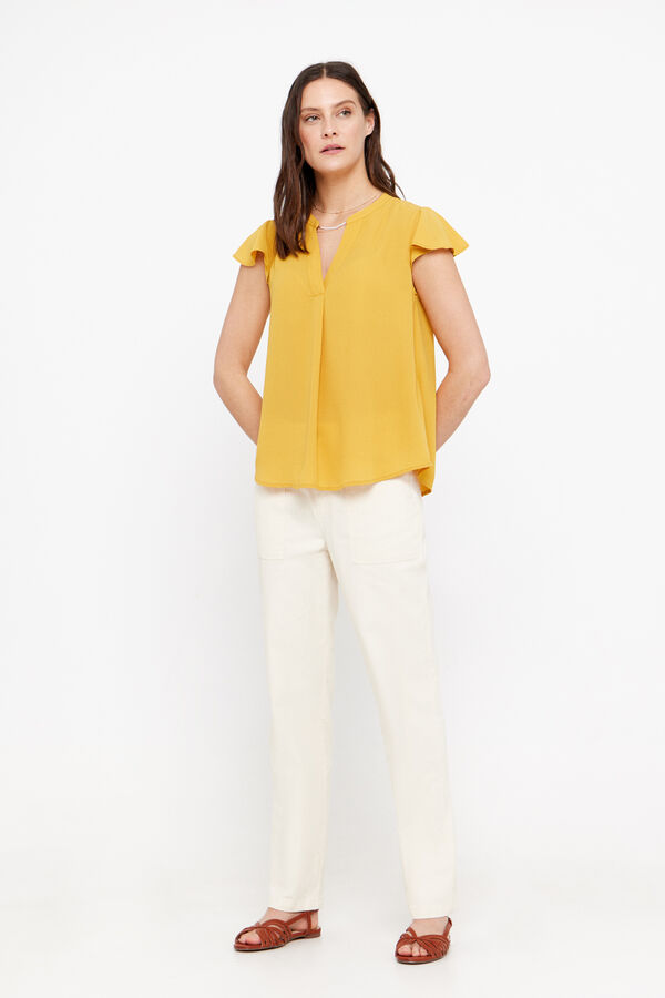 Cortefiel Blusa fluida decote em bico Dourado