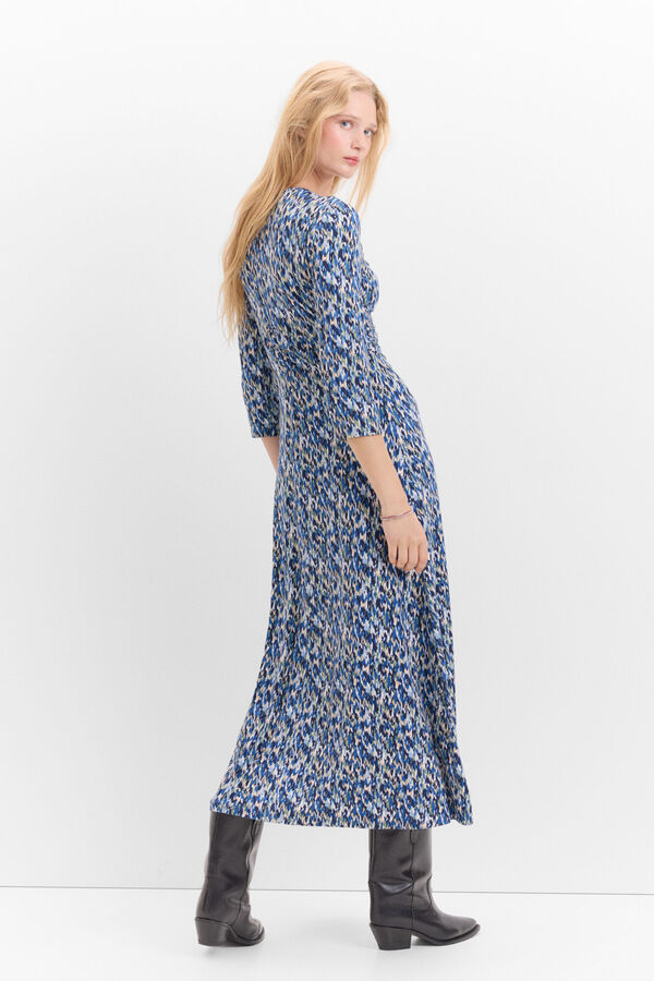 Cortefiel Vestido fruncido estampado Estampado azul