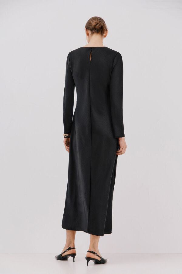Cortefiel Vestido satinado nudo Negro