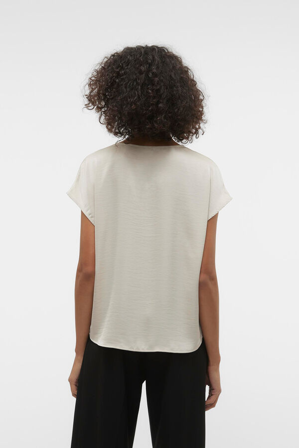 Vero Moda Blusa de manga curta com gola em V Tostado