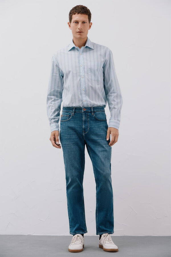 Cortefiel Camisa riscas popelina Azul