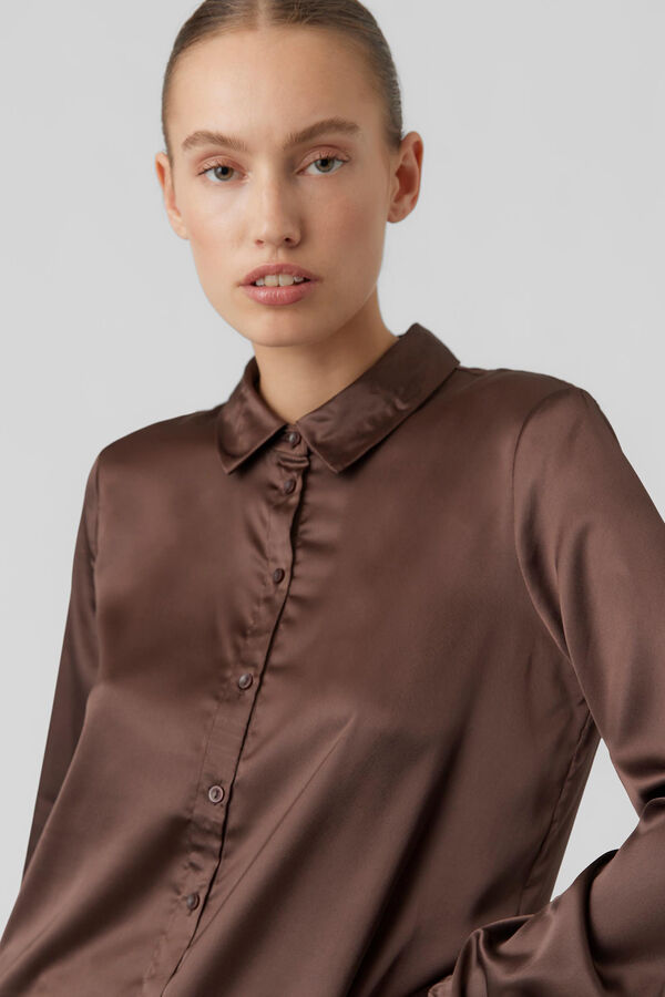 Vero Moda Camisa b&aacute;sica de mujer manga larga Castanho