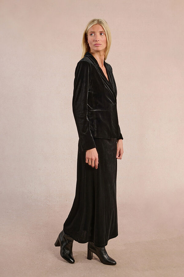 Molly Bracken Americana de terciopelo con cuello y solapa Negro