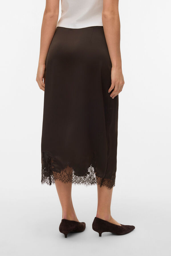 Vero Moda Saia midi acetinada com renda Castanho