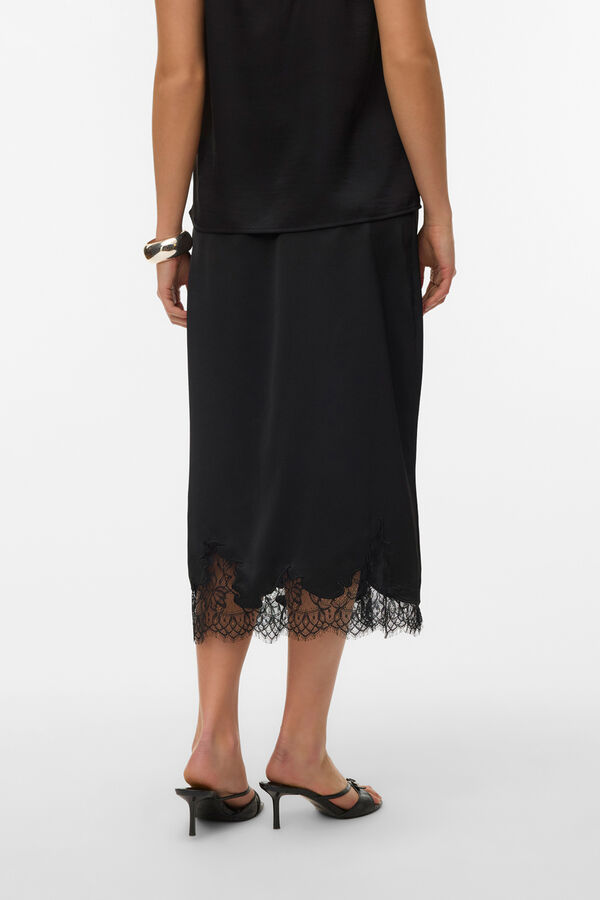 Vero Moda Saia midi acetinada com renda Preto