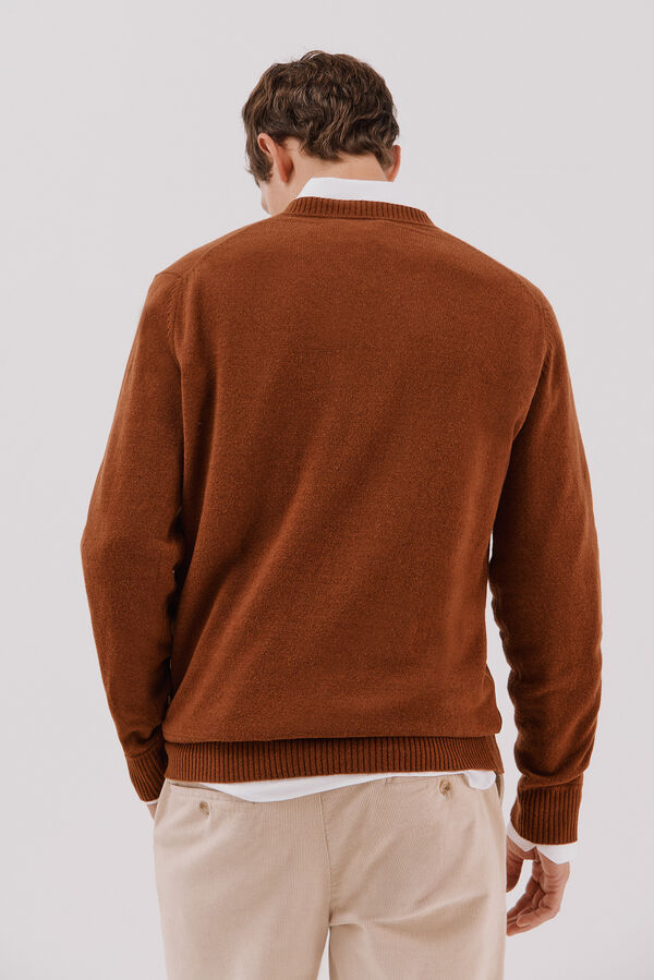 Cortefiel Jersey lana lambswool cuello pico Marr&oacute;n
