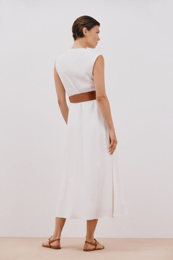 Cortefiel Vestido blanco con cintur&oacute;n Blanco