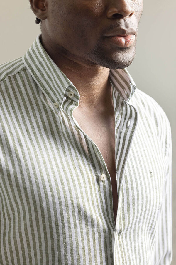 PuroEGO Camisa de linho &agrave;s riscas Verde