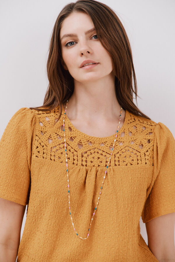 Cortefiel Top combinado guipur Amarillo