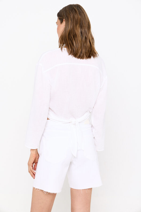 Cortefiel Blusa anudada tejido r&uacute;stico Blanco
