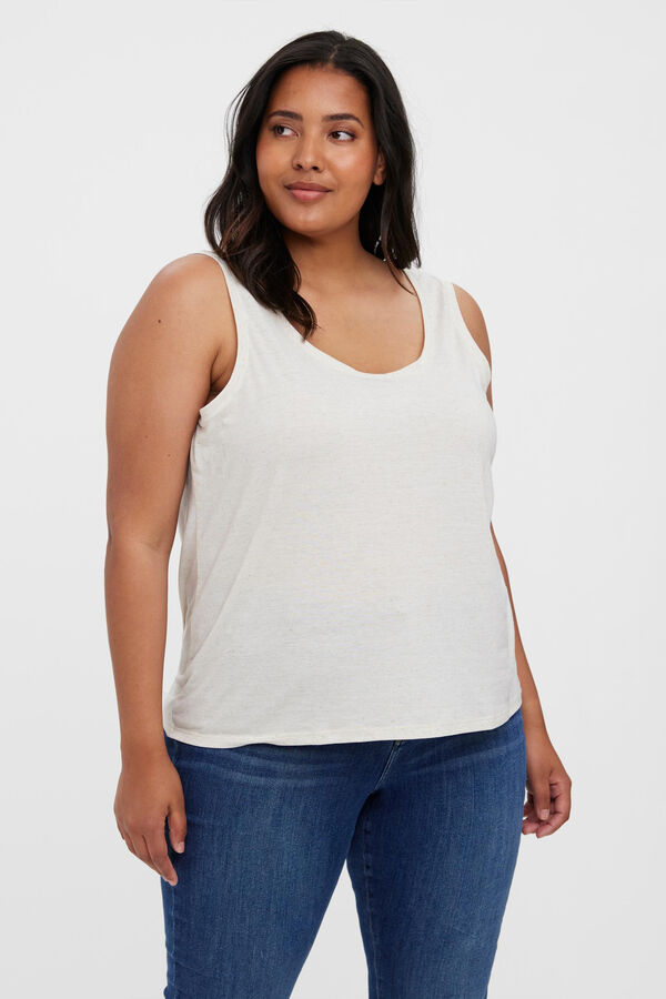Cortefiel Camiseta de tirantes talla grande con lino Blanco