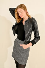 Molly Bracken Cazadora de mujer efecto cuero detalle volantes Negro