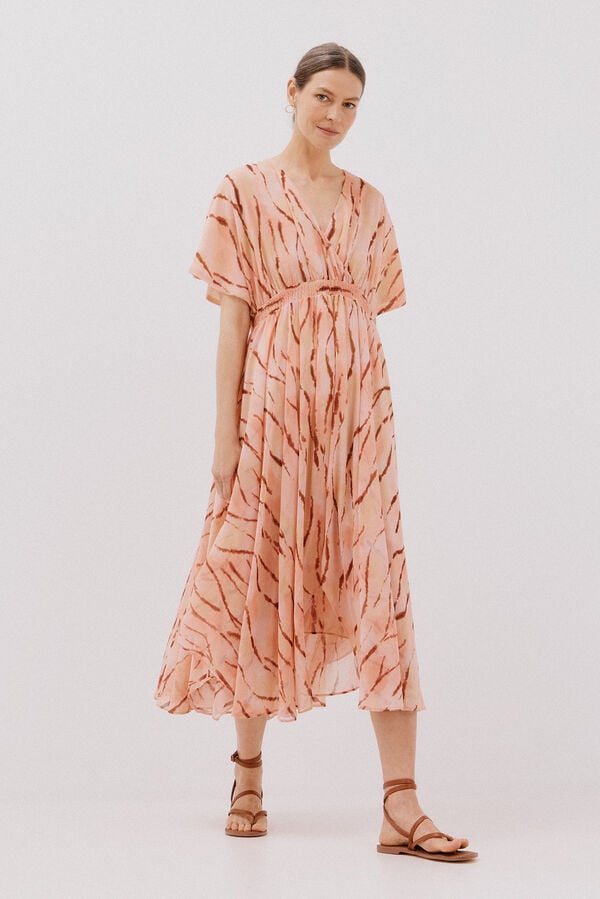 Cortefiel Vestido largo estampado fluido Multicolor