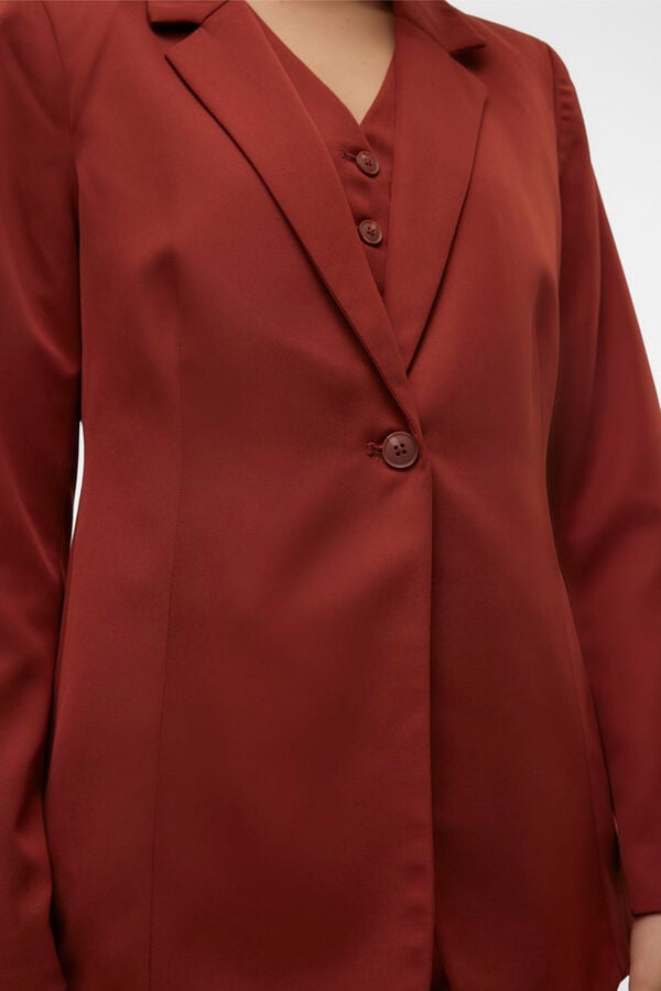 Vero Moda Blazer larga con hombreras Marr&oacute;n oscuro