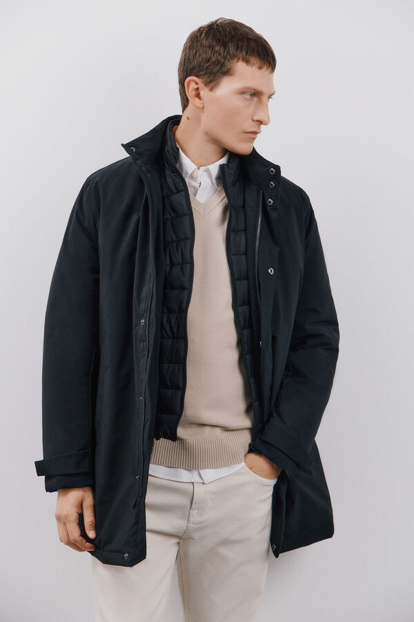 Cortefiel Impermeable con desmontable Negro