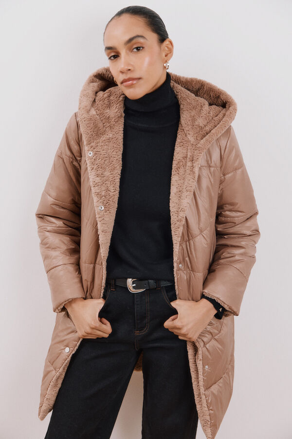 Cortefiel Abrigo largo reversible efecto pelo Beige