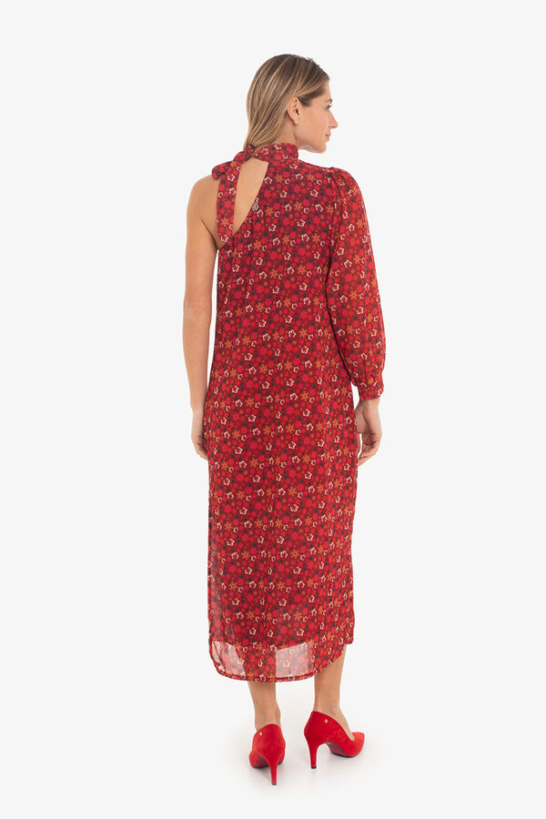 Cupl&eacute; Vestido midi assim&eacute;trico com estampado floral Vermelho