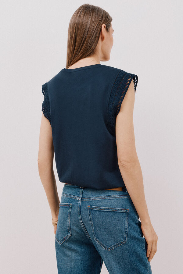 Cortefiel T-shirt crochet mangas Azul