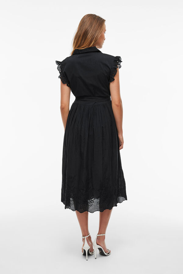 Vila Vestido camisa midi com bordado Preto