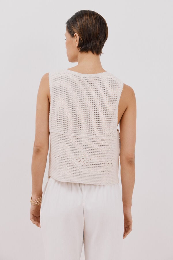 Cortefiel Colete crochet Ecru