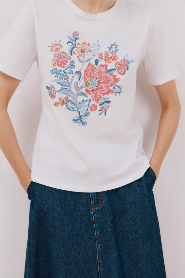 Cortefiel Camiseta estampado floral Blanco