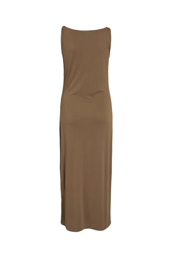 Vila Vestido midi com gola barco em modal Castanho