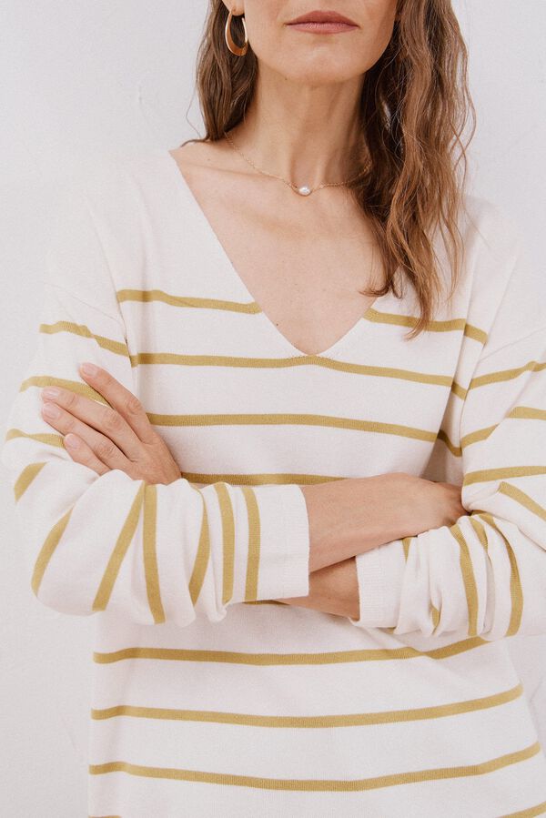 Cortefiel Camisola de malha decote bico Amarelo