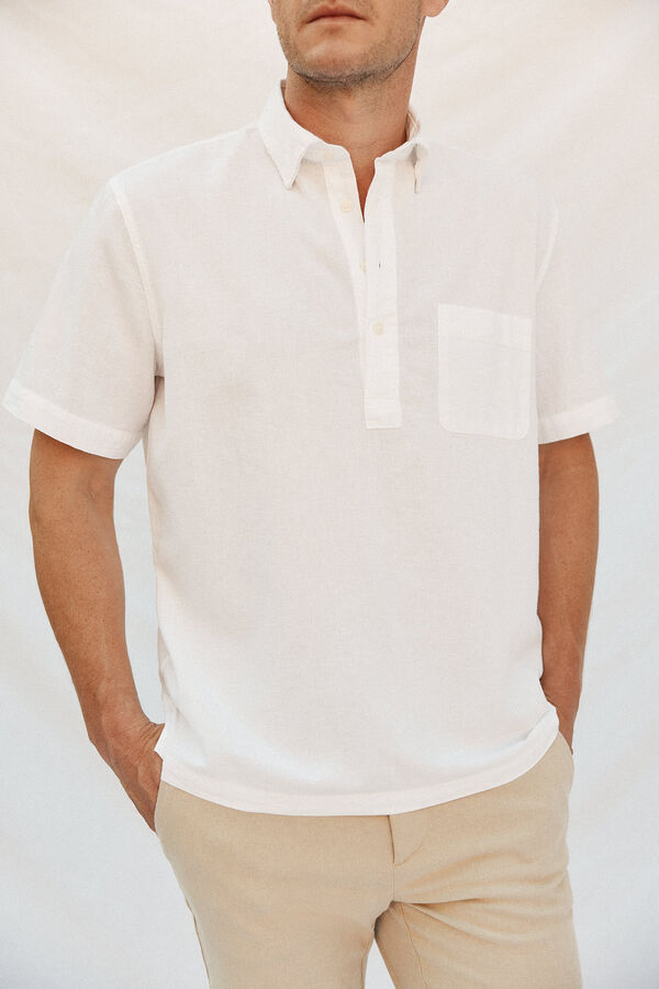 Cortefiel Camiseta de manga curta de algod&atilde;o e linho lisa Branco