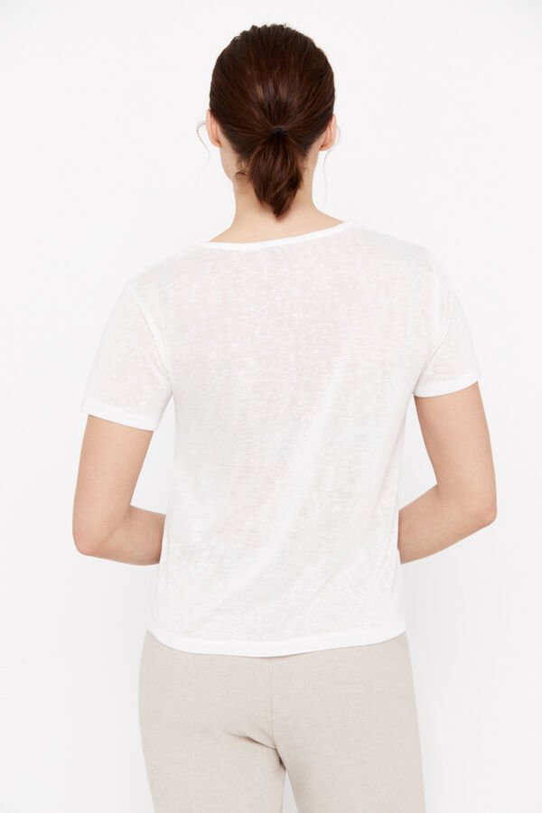 Cortefiel Camiseta efecto lino guipur Blanco